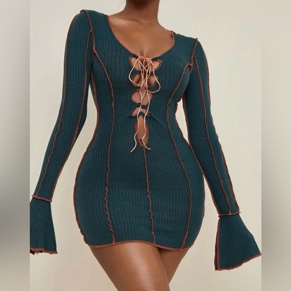 Lace up front mini dress